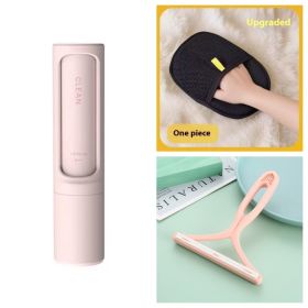 2-1 Reusable Pet Hair Remover Brush Lint Roller Portable Effective Self Cleaning Tool for Cat Dog Fur Hair Dust Removal Brush (Option: Pink Set)